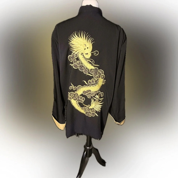 Vintage Chinese Dragon Embroidered Smoking Jacket MiMi Mandarin Unisex, XXL - Picture 2 of 8